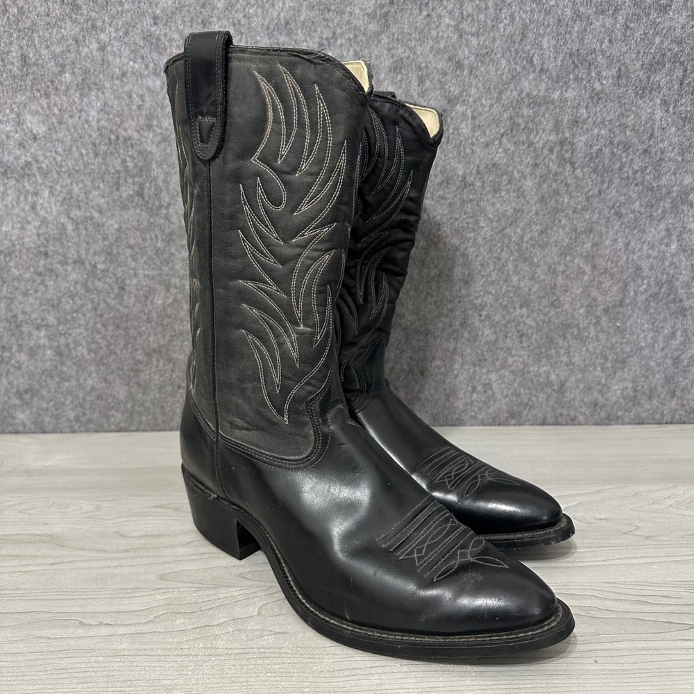 Texas Boots Cowboy Mens 13 D Black Western Leather Stitched Style 5010 USA Made